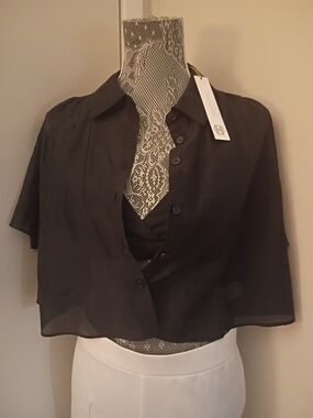 House of Harlow 1960 NWT Black Sheer 2 Piece Cropped Button Up Top/Bralette Sz S